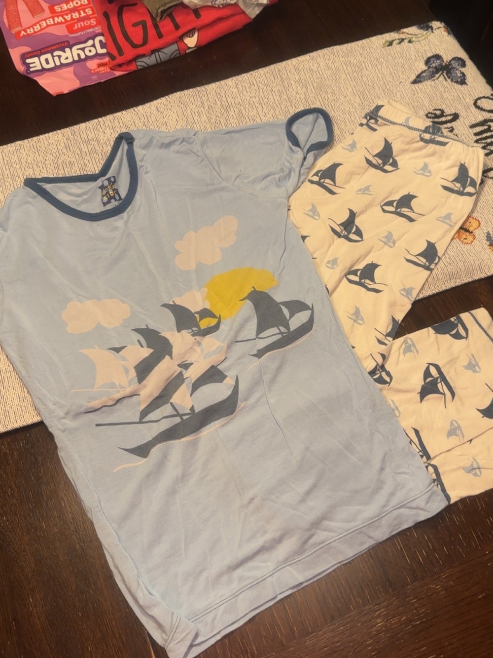 Kickee Pants Light Blue Sailboat Pajama Set with Navy Accents